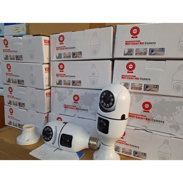 V380 Pro 2 way audio 2 lens  2 views nanny 2 way audio remote  view  surveillance bulb wifi camera