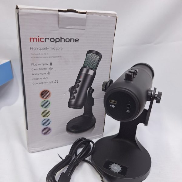 RGB large diaphgram usb condenser studio microphone with tripod stand & voice , Echo, mute  knob and jack port