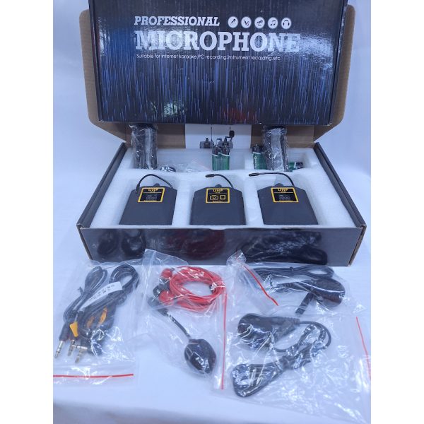 2 channel Dual lapel lavelier UHF long range wireless microphone (1 receivers, 2 transmitters, 2 lapel microphone, 2 boom microphones )