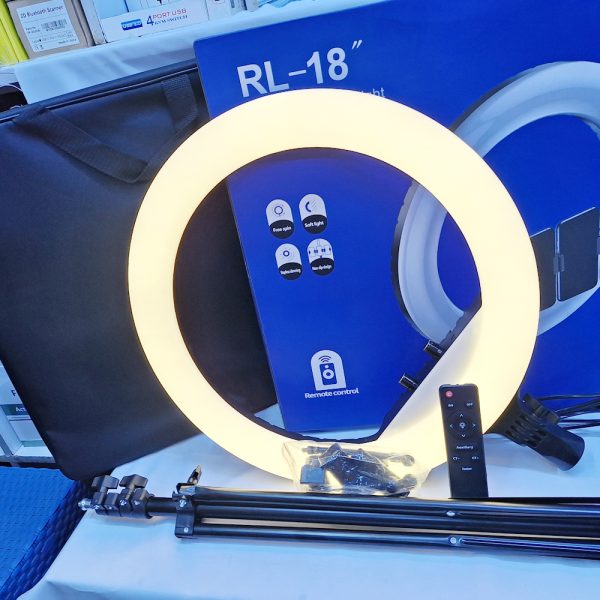 18 inch 3 mode ring light with 3 phone holder Bag, Remote and 2.2M tripod stand for livestream and pictures