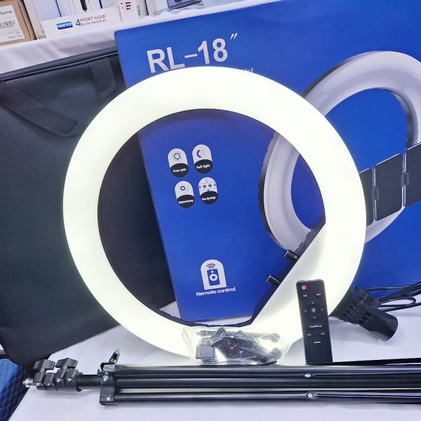 18 inch 3 mode ring light with 3 phone holder Bag, Remote and 2.2M tripod stand for livestream and pictures