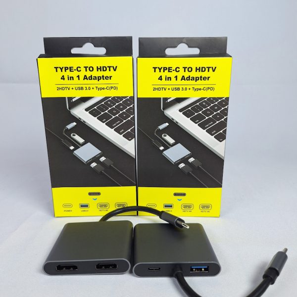 High speed Type C hub 4 in 1 with 2 hdmi port, type C PD port & usb 3.0 port