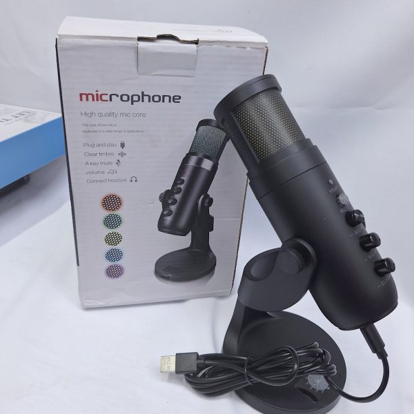 RGB large diaphgram usb condenser studio microphone with tripod stand & voice , Echo, mute  knob and jack port
