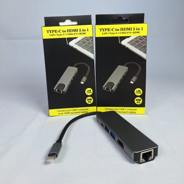 type C hub 5 in 1  ports( hdmi 2 usb ports type c port & Lan port)